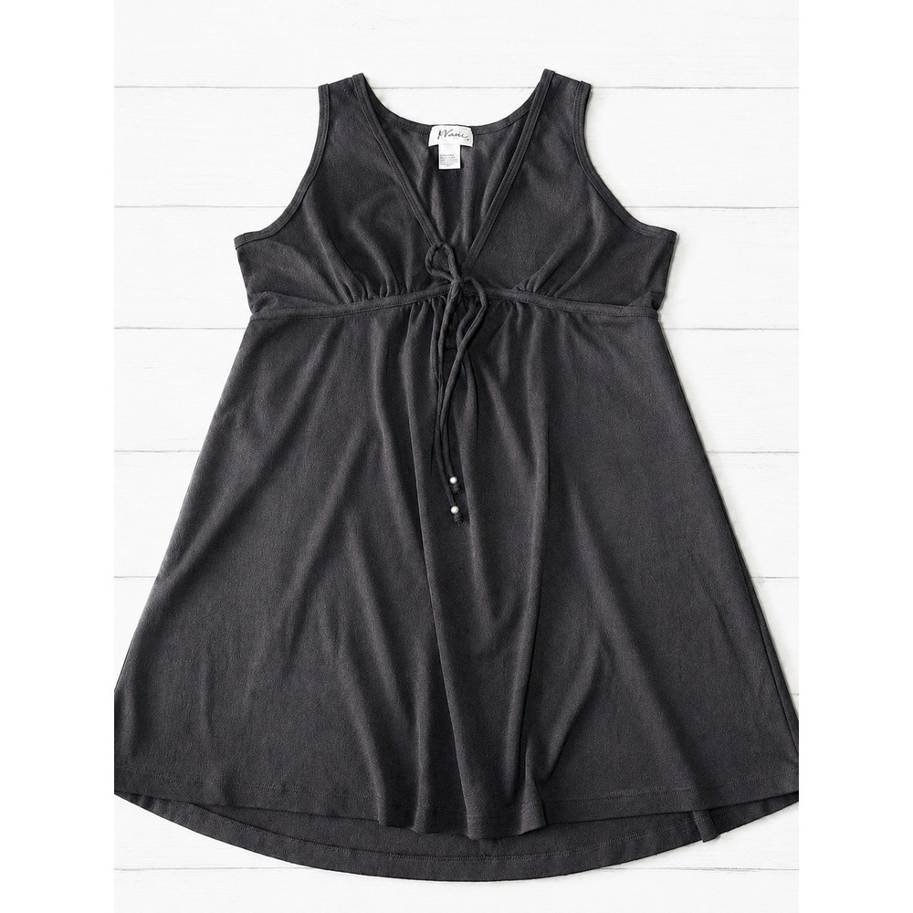J Valdi Womens Black Empire Waist V-Neck Swim Coverup Dress Size Medium Beach